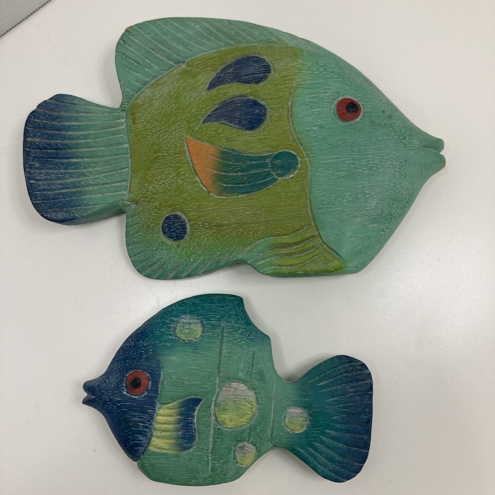 Vtg Pier 1 Imports Carved Wood Fish‎ Set of 2 Nautical Decor Saltwater Fish - Picture 2 of 9